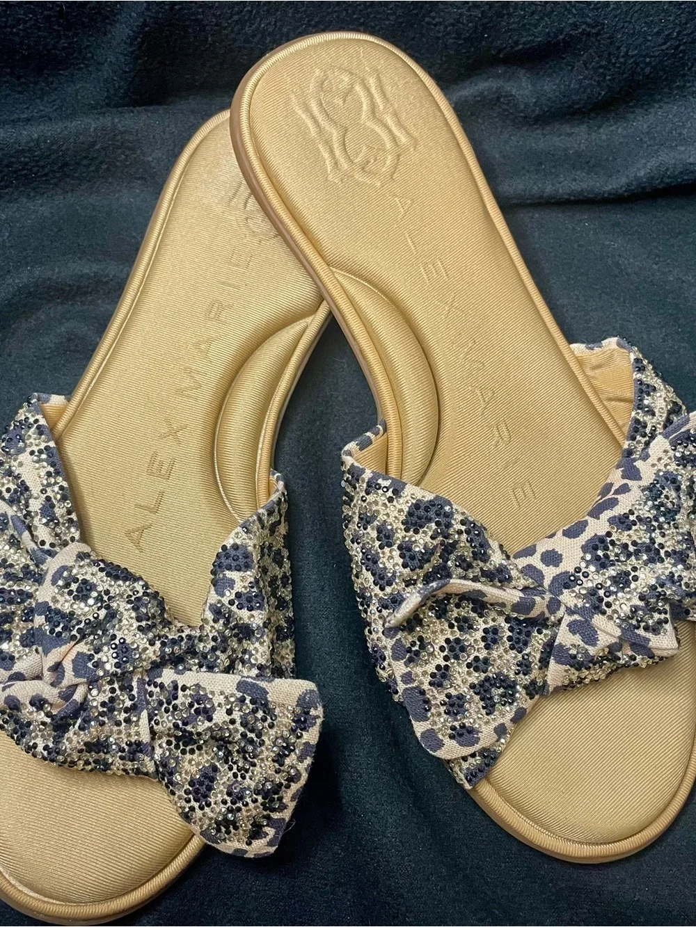 Alex Marie Beige Slide Sandals with Black Animal Print Bow - Picture 4 of 5